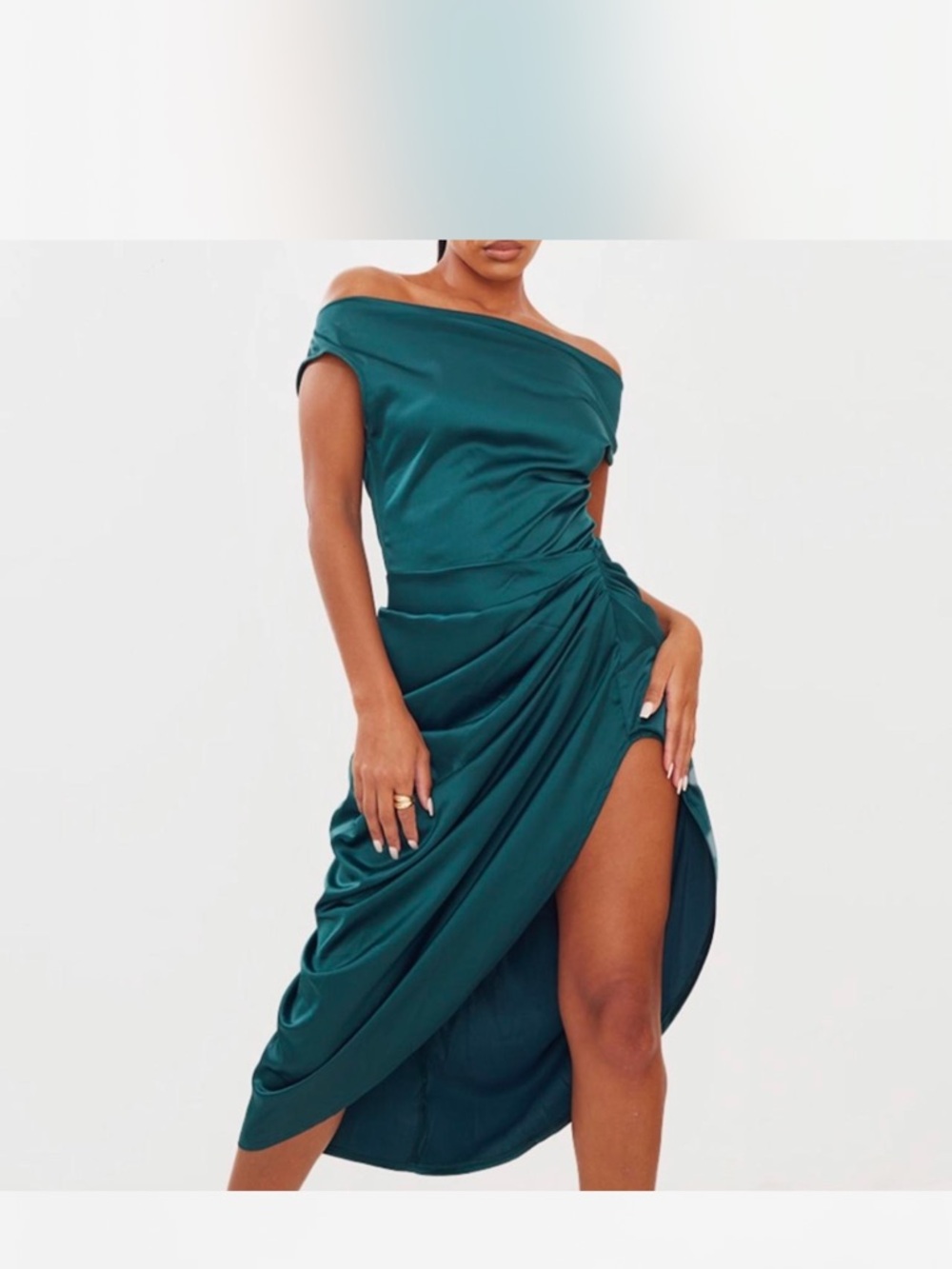 Emerald Green Draped Skirt Midi Dress from PrettyLittleThing

Size 10